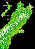 Map of New Zealand featuring the South Island